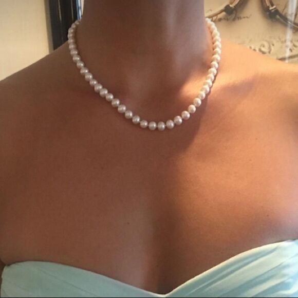 New Genuine White Freshwater Cultured Pearl Necklace Solid 14k Clasp - Picture 1 of 12
